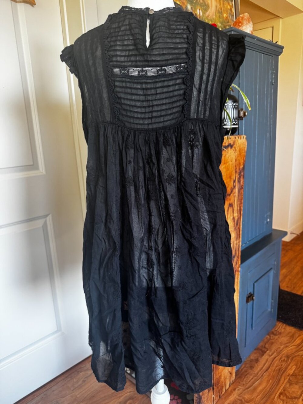 Free People Black Sheer Embroidered Babydoll Tunic Mini Boho Dress XS - Picture 4 of 5